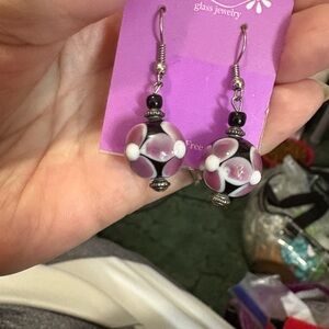 Elegant Purple and White Glass Earrings